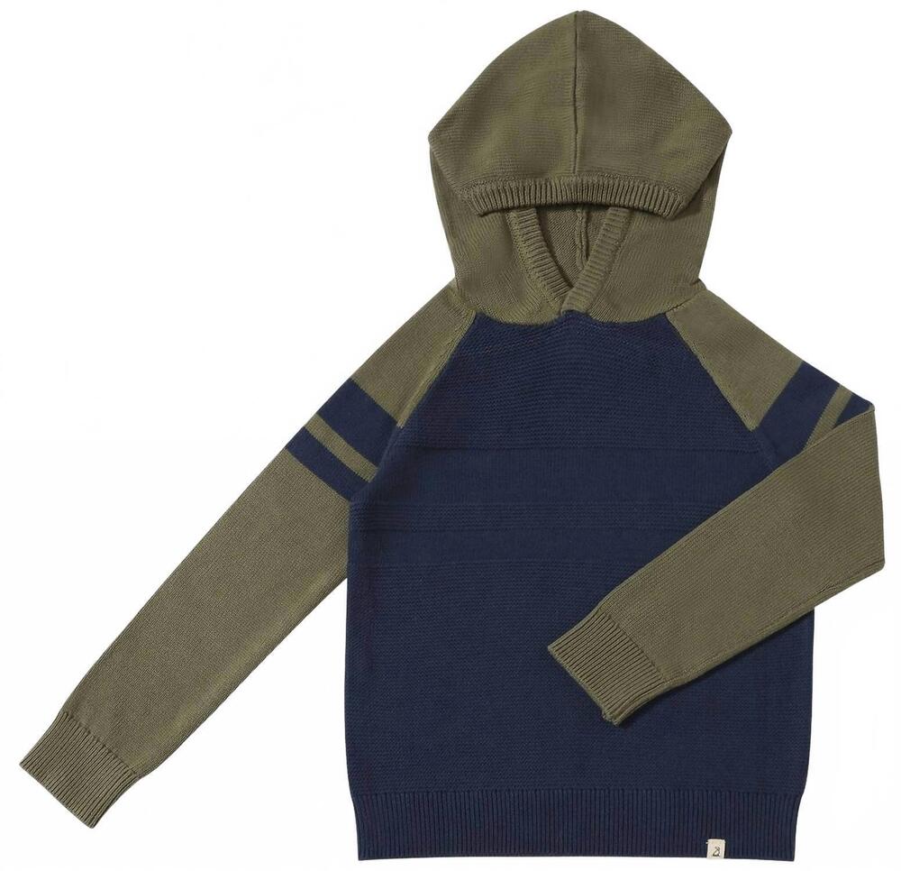 NEW ME & HENRY boys pedro striped hooded sweater in green/navy